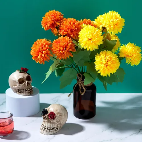 Flores Artificiales De Caléndula, Paquete De 4 Ramo De De De