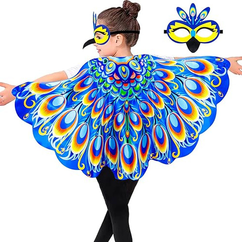 Peacock Costume Bird Wings Girls Toddler Dress Feathered Cap