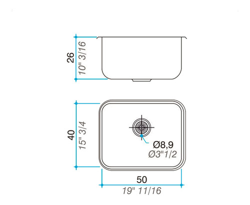 Lavaplatos Simple G50 Rectangular Bajo Cubierta Con Rebalse