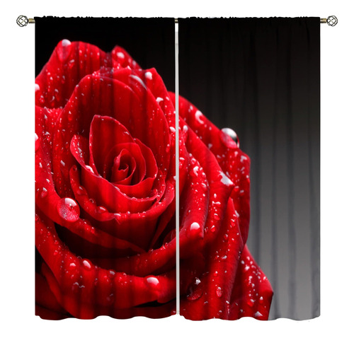 Cortinas De Rosas Rojas, Estampado Romántico De Rosas De San