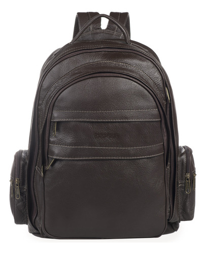 Mochila Masculina Executiva de Couro para Notebook Tradicional Marrom escuro