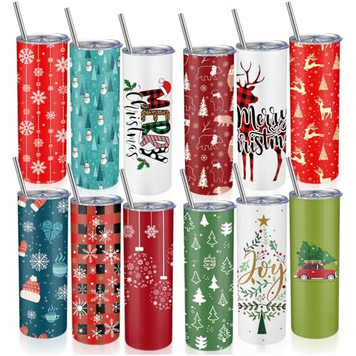 Sliner 12 Pcs Navidad Skinny Tumbler Set 20 Oz De Kk1zs