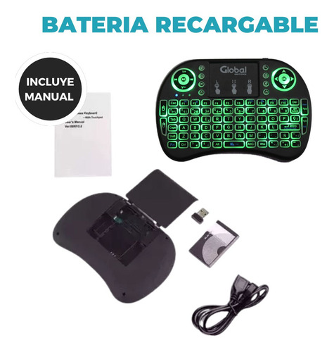 Mini Teclado Inalambrico Con Luz Led Retroiluminado Touch P Negro Español Latinoamérica
