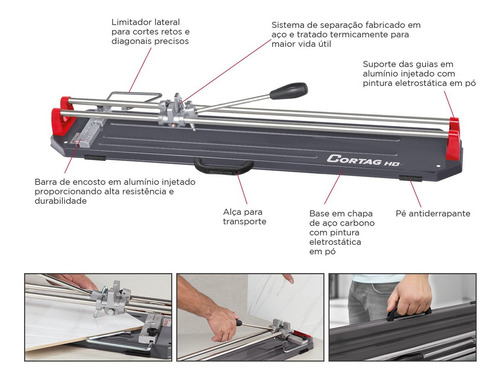 Imagem 2 de 9 de Cortador De Pisos Cerâmicos E Porcelanatos 90cm Hd900 Cortag C/rodel Tungstênio + Niveladores