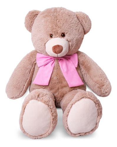 Urso De Pelúcia Gigante Grande 1 Metro Com Laço Cor Avelã/rosa