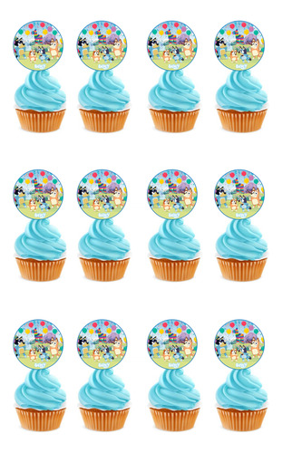 Pack 12 Topper Para Cup Cake Bluey