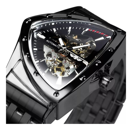A Reloj Automático Esqueleto For Hombre, Correa Negra