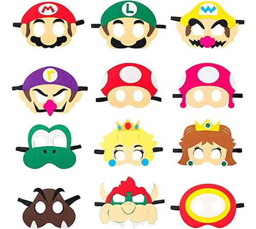 12 Mascaras Fieltro Bros Mario Suministros Tematica Disfraz
