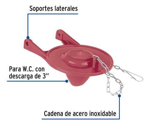 Sapo De 3 De Silicona Para Wc,rojo,c/cadena De Acero Inox