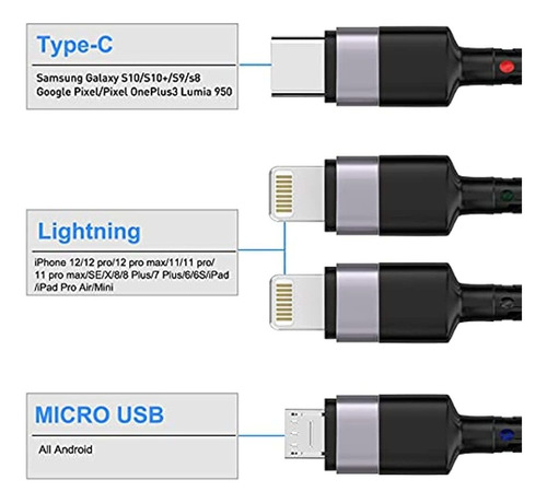 Mtakyi 3m/10ft Multi 4 In 1 Usb Universal iPhone Cable De Ca