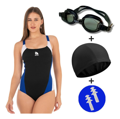 Combo Malla Natación Deportiva Quickly® Antiparras + Gorro.