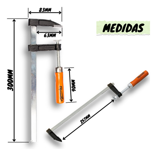 Kit 3 Grampo Sargento Tipo F 30cm 63kg Ajuste Aperto Rápido