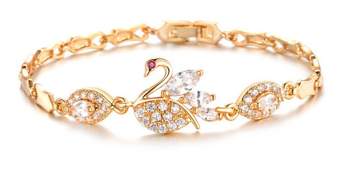 Pulsera Cisne Incrustaciones De Zirconia Y Baño De Oro 18k