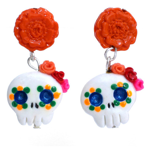 Paquete Aretes Calavera Cempasúchil Día De Muertos Halloween