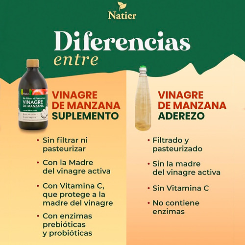 Vinagre De Manzana Bebible Natier X 250 Ml Sabor Neutro