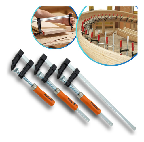 Kit 3 Grampo Sargento Tipo F 30cm 63kg Ajuste Aperto Rápido