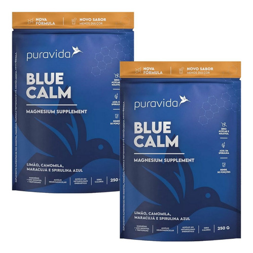 Blue Calm Puravida Vegano - Kit 2x 250g Cada - Sabor Limão, Camomila, Maracujá E Spirulina Azul