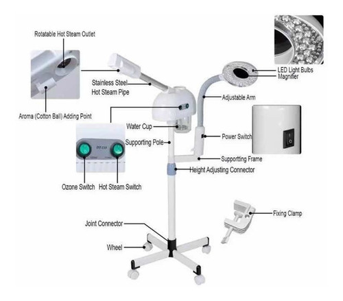 Imagen 3 de 5 de Vaporizador Ozono Pedestal Profesional 3 En 1 Lampara Lupa