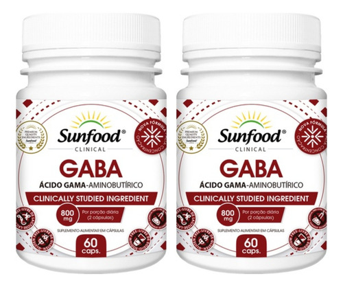 Kit 2 Un - Gaba Acido Gama Sunfood Sabor Sem Sabor