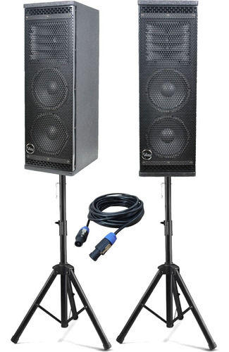 Par Line Array L6 Leacs 850w Ativa + Passiva + Tripés + Cabo