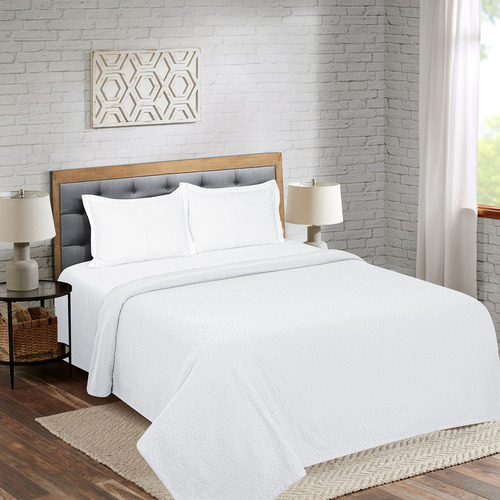 Manta De Cama 100% Algodón Transpirable Térmica Chevron Blan