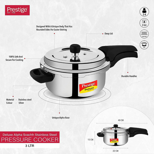 Prestige Prasv3 - Olla A Presion (3 Litros), Color Plateado
