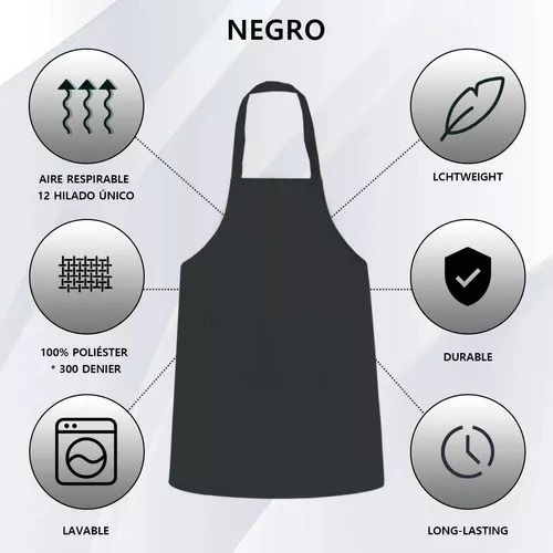 10 Mandiles 3 Bolsas Negro Gabardina Ligera Delantal Algodón Diseño De La Tela Ninguno