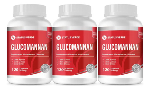 3 Glucomanan 600mg 3 Potes 360 Capsulas Sabor Sem Sabor