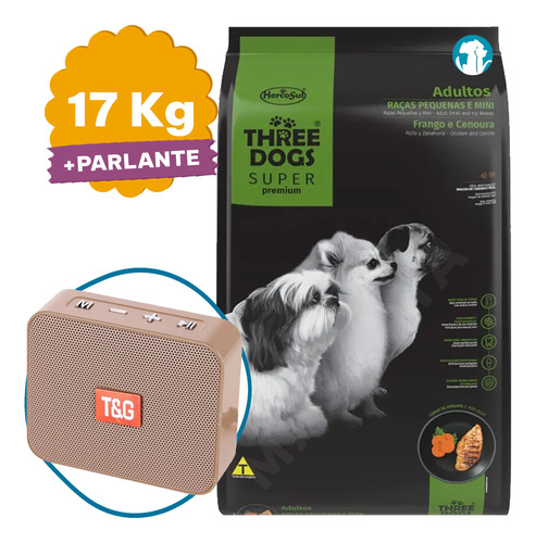 Alimento Adulto Super Premium Three Dogs Raza Pequeña 17 Kg