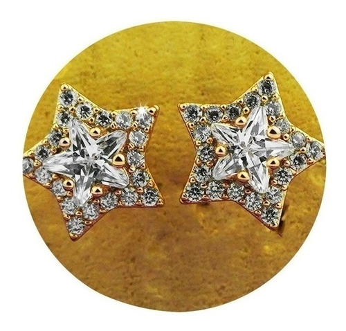 Aretes Broqueles Oro 18k Arracadas Estrella Brillante Unico 