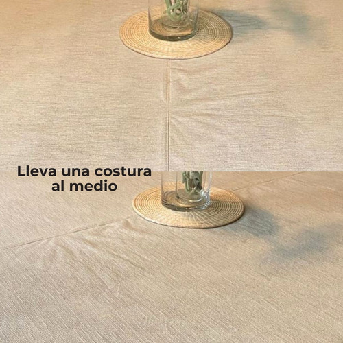 Mantel Redondo De Ecocuero Texturado Con Crochet 180 Cm Beige Cuerina Texturada