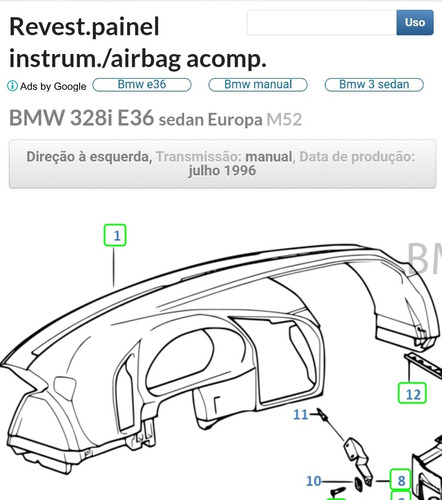 Capa Painel Tabelier Bmw 328 E36 51 45 8 165 622