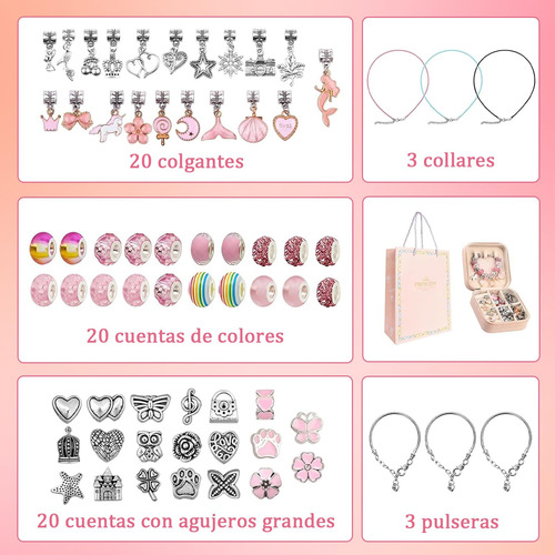 Kit Para Hacer Pulseras 68 Piezas Con Caja Y Bolsa Regalo