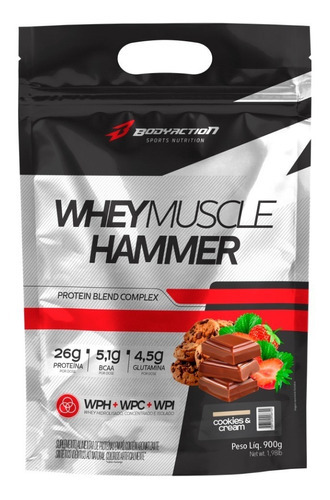 Whey Muscle Hammer 900g Protein Blend Complex - Bodyaction Sabor Cookies & cream