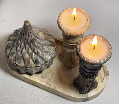Set Vela Soja Cuenco Caramelera Y Columna Griega - Coco/lima