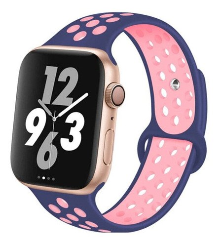 Imagem 1 de 1 de Pulseira De Silicone Para Apple Watch 38/40mm Azul Com Rose