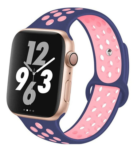 Pulseira De Silicone Para Apple Watch 38/40mm Azul Com Rose