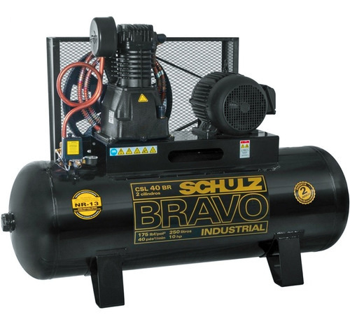 Compressor Schulz Bravo Csl 40/250 40pcm 10hp Motor Blindado Cor IP55 Motor Blindado Fase elétrica Trifásica Frequência 60 Hz 220V/380V