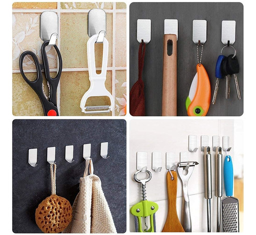 20 Ganchos Adhesivos De Acero Inoxidable Para Baño O Cocina