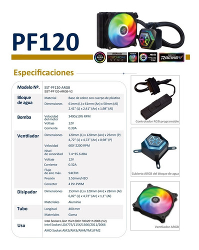 Imagen 9 de 10 de Cpu Watercooling Silverstone Pf120 Argb V2 120mm Intel Amd