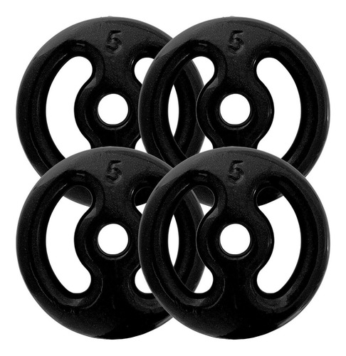 Kit 20kg Com 4 Anilhas Emborrachada 5kg Preta P/ Musculação