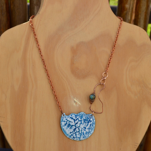 Collar Piedra Natural Labradorita Azul, Cadena Cobre, Cod1