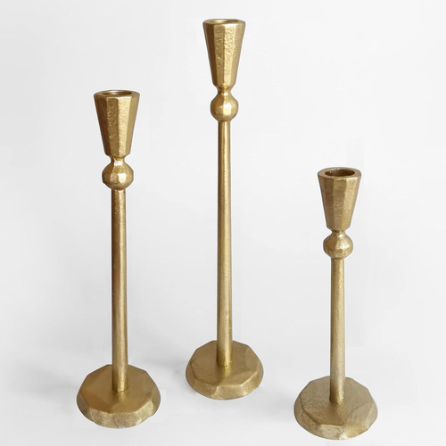 Iron Gold Taper Candle Holder - Set Of 3 Decorative Gold Can