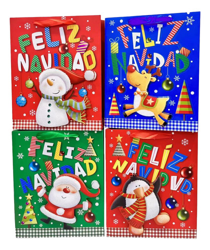 Pack 12 Bolsas Regalo Plegable Diseño 3d Navidad L 30x40cm