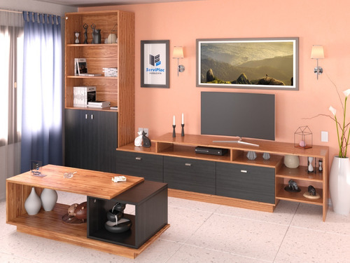 Combo Mesa Tv + Biblioteca + Mesa Ratona Modular Living Rack