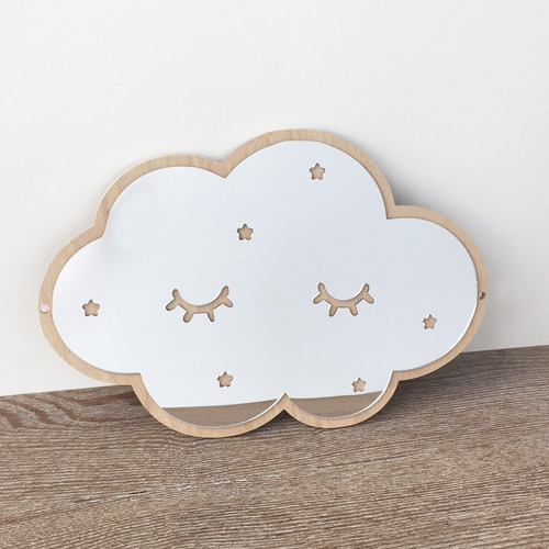 Espejo Decorativo Acrilico Madera Stickers Pared Cloud Nube 