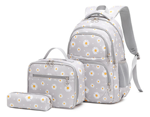 Kit De Mochila Escolar Impermeable Con Estampado Floral, Moc