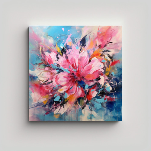 40x40cm Cuadro Efecto Visual Con Flores Rosa Y Azul - Decocu