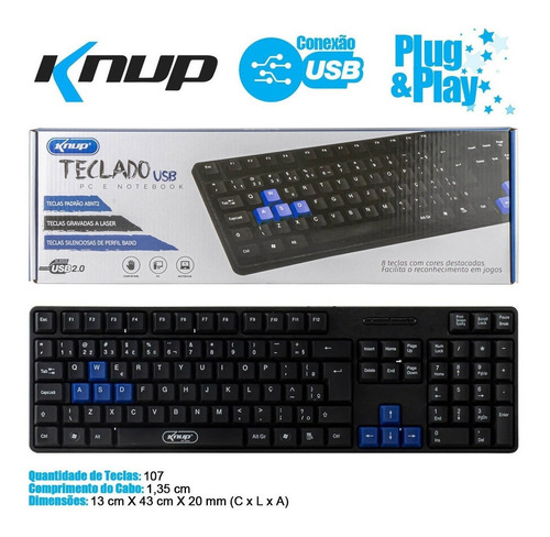 Teclado Knup Gamer Com Teclas Wasd Coloridas Usb Barato