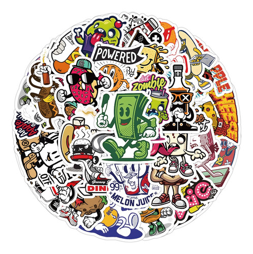 Comida Retro Graffiti 52 Calcomanias Stickers De Pvc Vs Agua